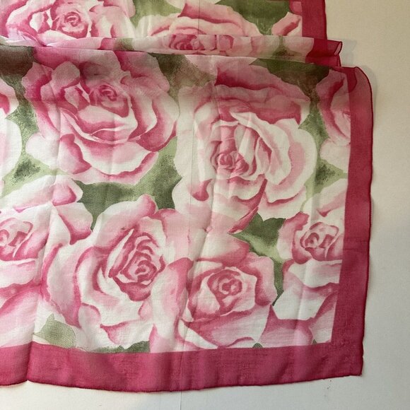 Womens Vintage Pink Roses Square Scarf Poly Neck Scarves Cottagecore - Picture 10 of 11